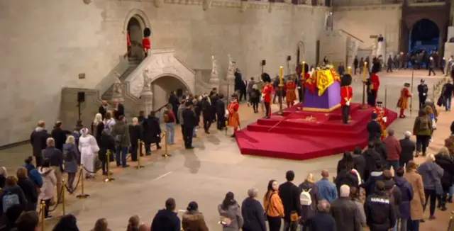 People passing through Westminster Hall at about 6:15 BST