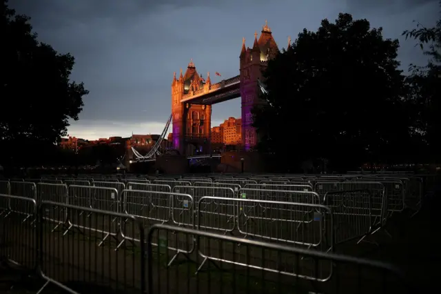 A view of an empty section of the queue near Tower Bridge