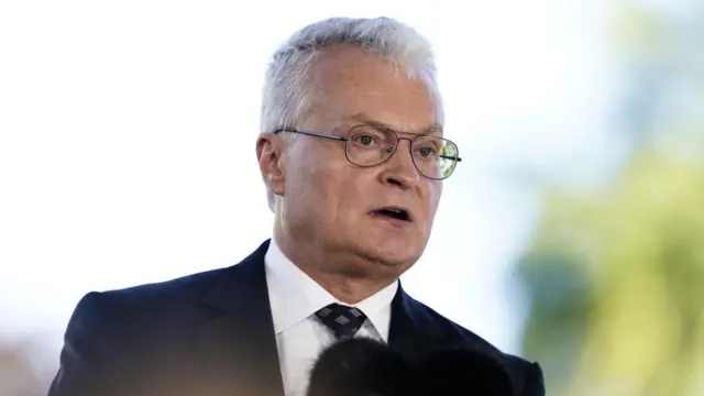 Lithuania's President Gitanas Nauseda speaks during a joint press conference after the Baltic Sea Energy Security Summit in Marienborg, Denmark, 30 August 2022