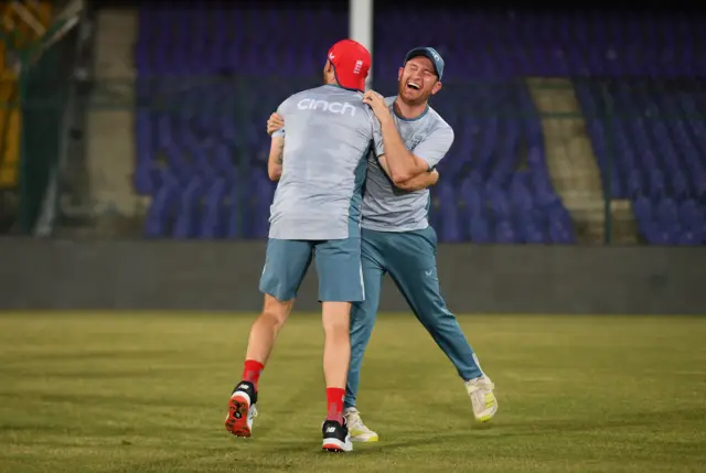 Phil Salt and Liam Dawson during England training