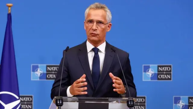 Nato Secretary General Jens Stoltenberg attends a joint press conference with US Secretary of State Blinken after a meeting at NATO headquarter in Brussels, Belgium, 09 September 2022.