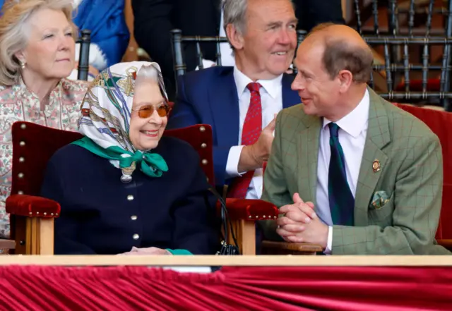 The Queen shares a joke with her son, Prince Edward, at the Royal Windsor Horse Show in May 2022