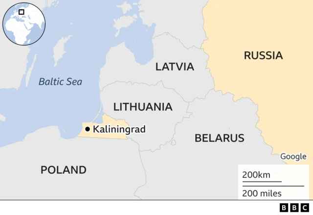 Map showing location of Kaliningrad in relation to eastern European countries