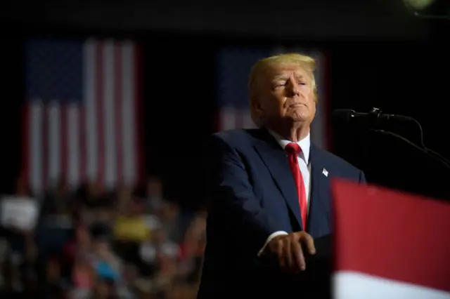 Former President Donald Trump speaks at a Save America Rally to support Republican candidates running for state and federal offices