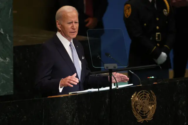 Joe Biden delivering his address at the UN General Assembly