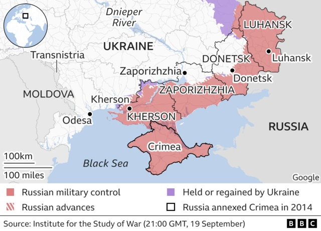 Map showing military areas of control in UKraine