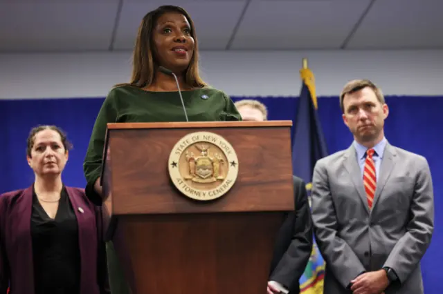 New York state Attorney General Letitia James speaks at a press conference