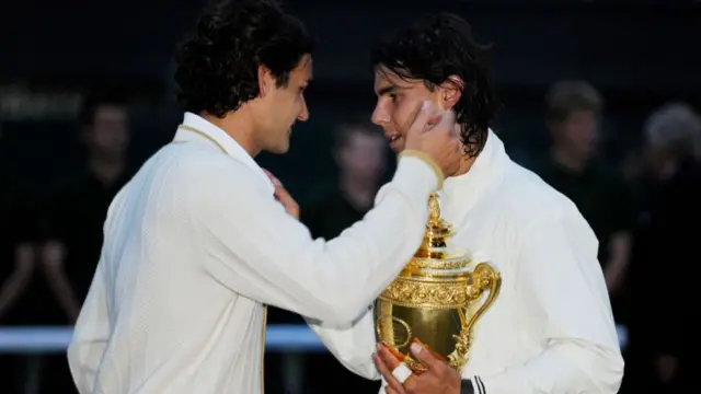 Federer and Nadal after the 2008 Wimbledon final