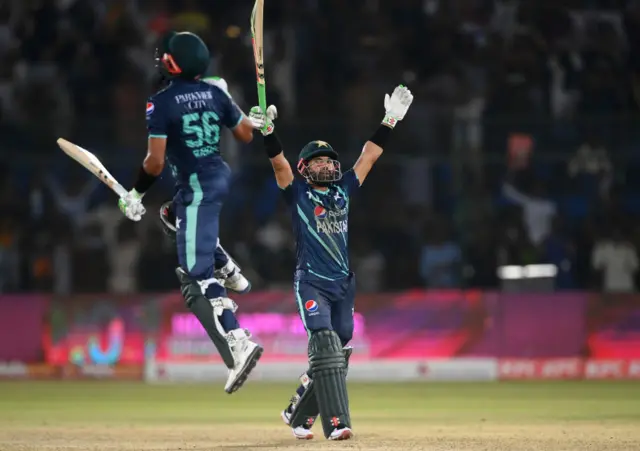 Babar Azam and Mohammad Rizwan celebrating their win against England