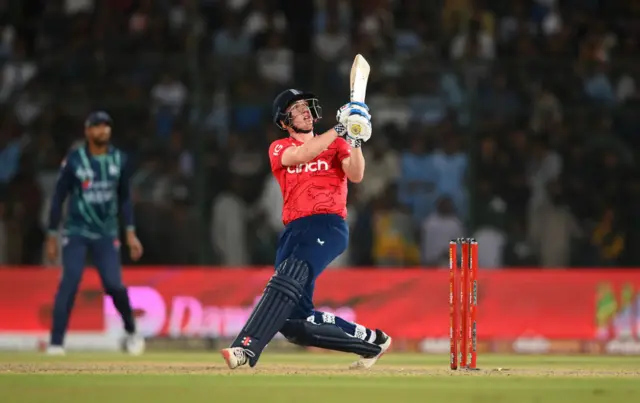 Harry Brook hitting a six against Pakistan