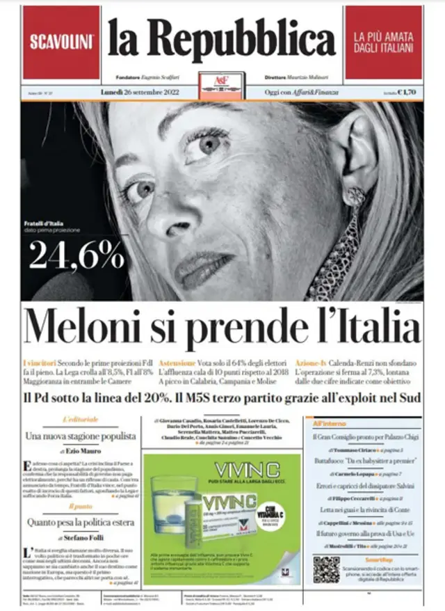 La Repubblica front page