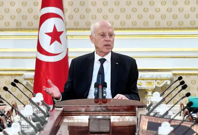 Tunisian President Kais Saied meets with ministers of the cabinet during cabinet meeting at the Carthage Palace in the capital Tunis, Tunisia on September 15, 2022.