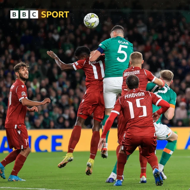 Republic of Ireland's John Egan scores his sides first goal