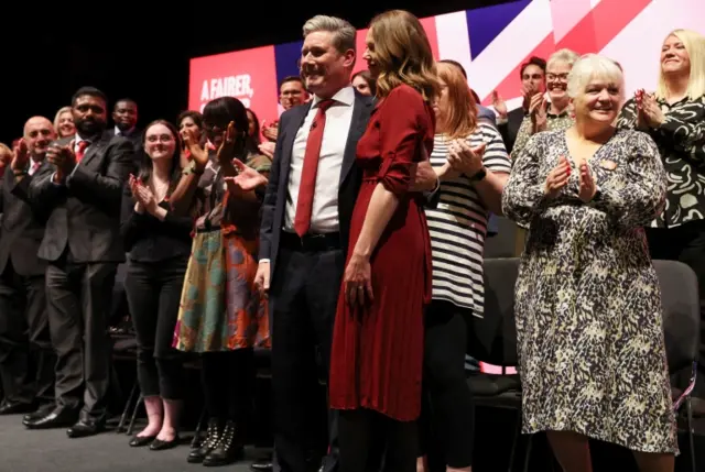 British Labour Party leader Keir Starmer and wife Victoria at the Labour Party annual conference in Liverpool on 27 September 2022