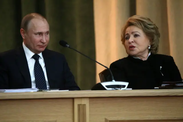 Valentina Matviyenko pictured alongside Russian President Vladimir Putin