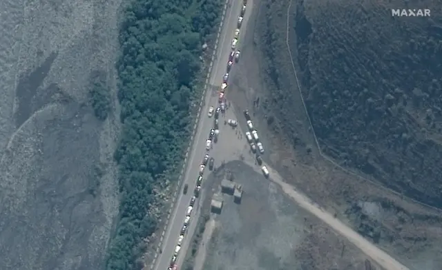 A satellite image shows a close-up of a traffic jam near Russia's border with Georgia, September 25, 2022