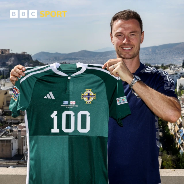 Northern Ireland's Jonny Evans pictured at the team hotel in Athens.