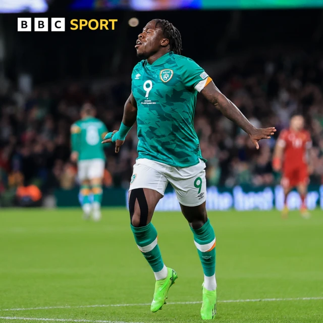 Republic of Ireland's Michael Obafemi celebrates scoring his sides second goal