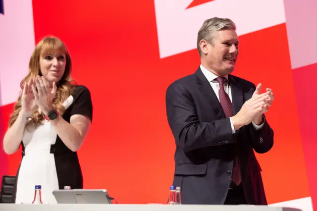 Deputy leader of the Labour party, Angela Rayner (left), and Labour leader Sir Keir Starmer at the Labour Party Conference on 26 September