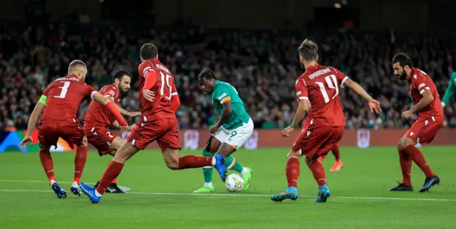 Republic of Ireland's Michael Obafemi on the attack against Armenia