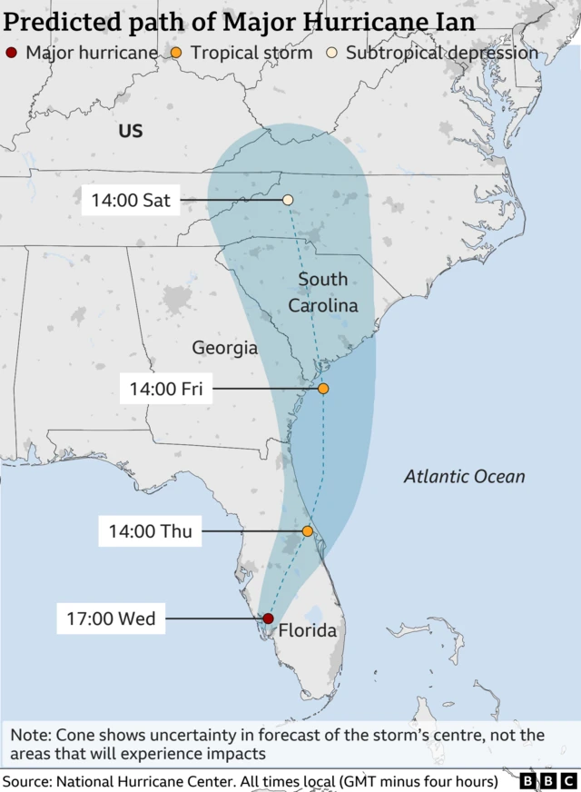 Hurricane Ian progression map