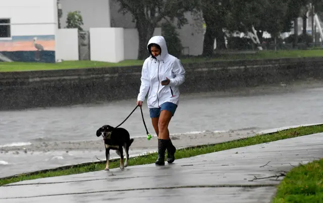 Woman and dog in St Petersburg