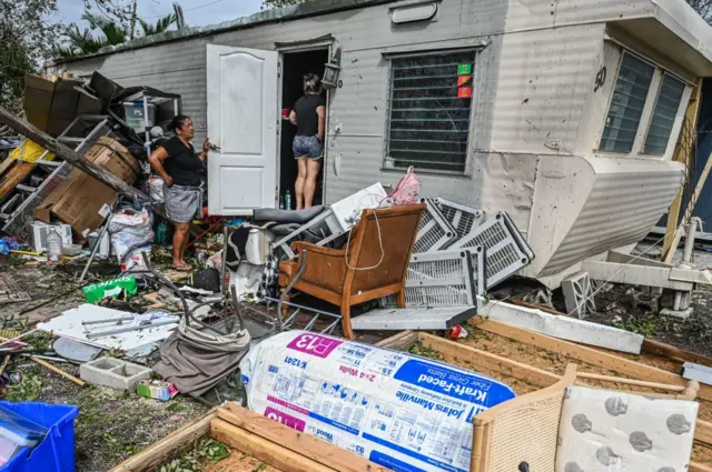 A destroyed mobile home