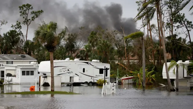 Motor home in flooded street in Fort Myers