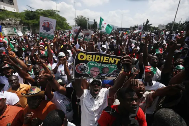 Supporters of the Labour Party march on 24 September in Abuja, ahead of the 2023 general elections.