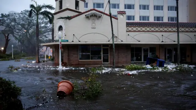 A flooded street in Ft Myers