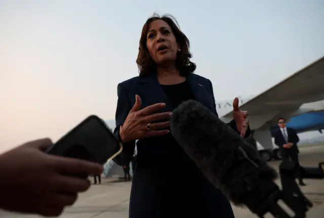 U.S. Vice President Kamala Harris speaking in South Korea