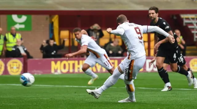 Kevin van Veen missed a first-half penalty for Motherwell