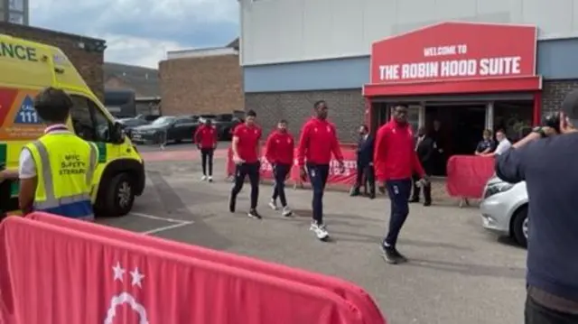 Forest players arriving at City Ground