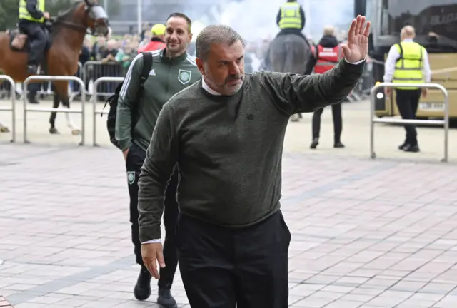 Ange Postecoglou on his way into Celtic Park earlier