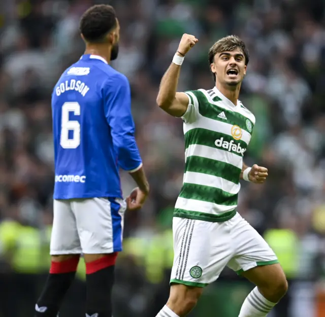 Jota celebrates making it 2-0 to Celtic with a fabulous goal