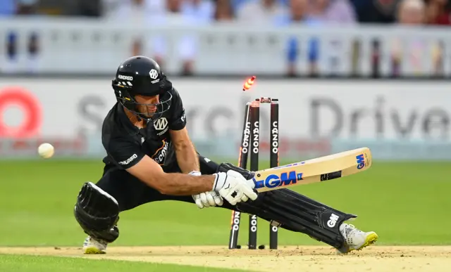 Wayne Madsen is bowled by Sam Cook in the Hundred final