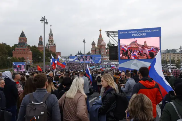 A crowd on Red Square during the official celebration of Russia's annexation of Ukraine's territories