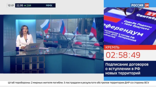 Russian TV showing the countdown clock