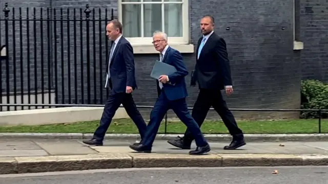 Richard Hughes, Professor David Miles and Andy King from the Office of Budget Responsibility (OBR) arriving at 10 Downing Street, London, for a meeting with Prime Minister Liz Truss and Chancellor of the Exchequer Kwasi Kwarteng amid market turmoil following last week's mini-budget