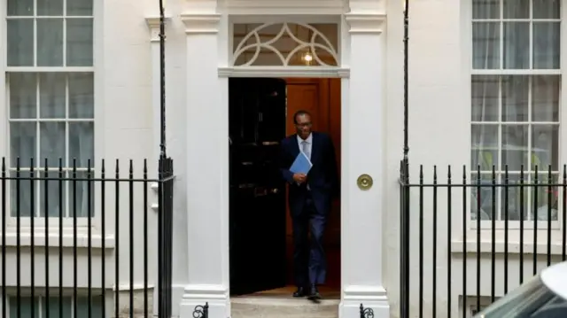 Britain's Chancellor of the Exchequer Kwasi Kwarteng steps outside 11 Downing Street in London, Britain, September 23, 2022