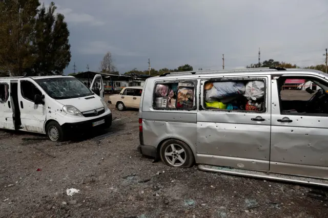 Damaged cars after missile strike