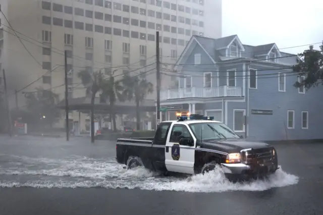 A police car in Charleston, about 100 miles southwest of Myrtle Beach