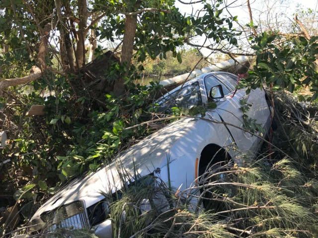 A destroyed car in Fort Myers