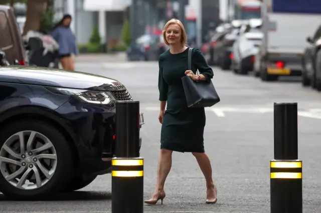 Liz Truss arriving at the BBC