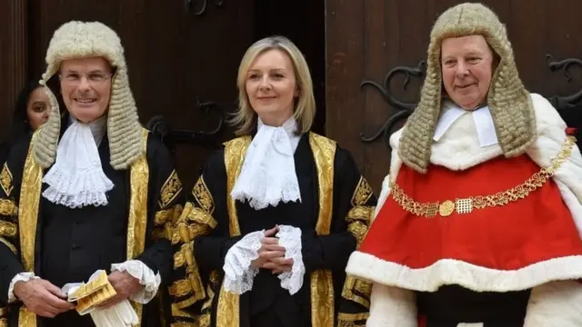 Picture showing Liz Truss in legal robes becoming the first female Lord Chancellor and justice secretary