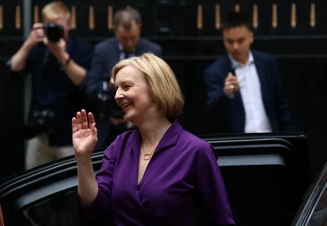 Liz Truss arrives at Conservative Party HQ after her victory