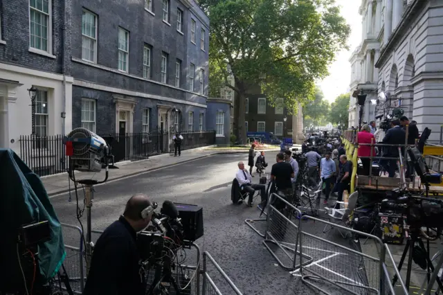 Media gathered in Downing Street