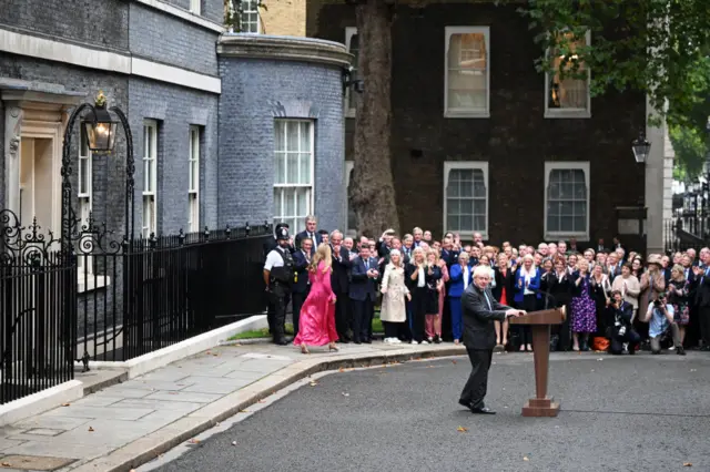 Boris Johnson speaking in front of a crowd