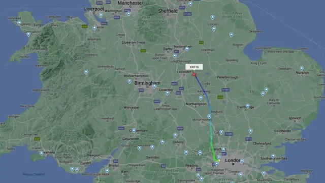 Flightradar map of Liz Truss' journey to Aberdeen Airport from RAF Northolt