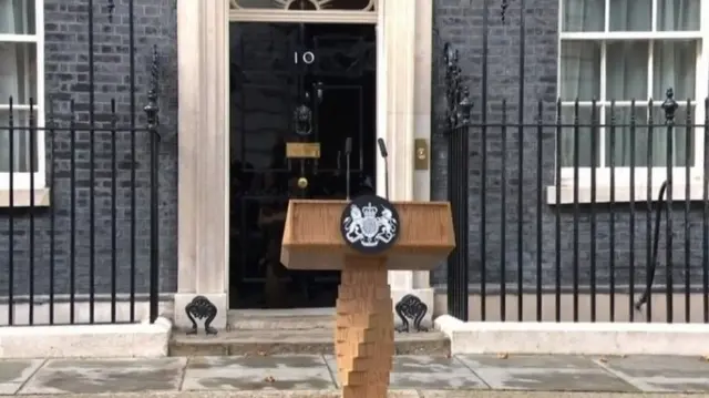 The podium is ready outside No 10